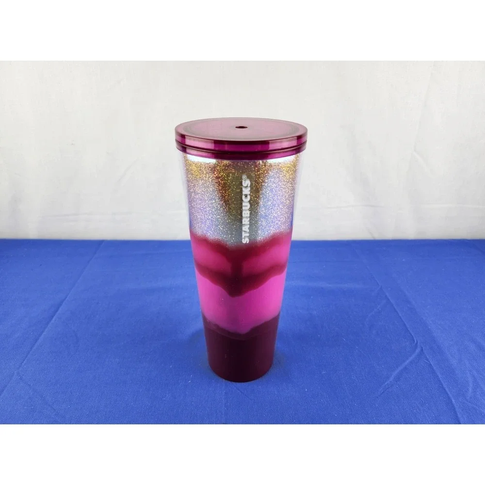 STARBUCKS Venti‎ 24oz Travel Tumbler Glitter Purple Pink 2020 Beach Cold Cup